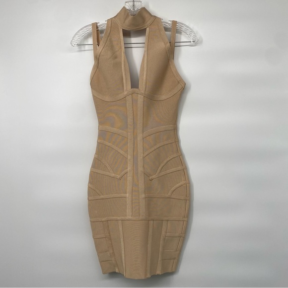 House Of CB Akilah Nude Deep V Bandage Dress- Size XS - Picture 6 of 9